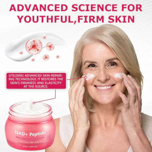 Close-up of the NAD Peptide Firming Face Cream label and jar