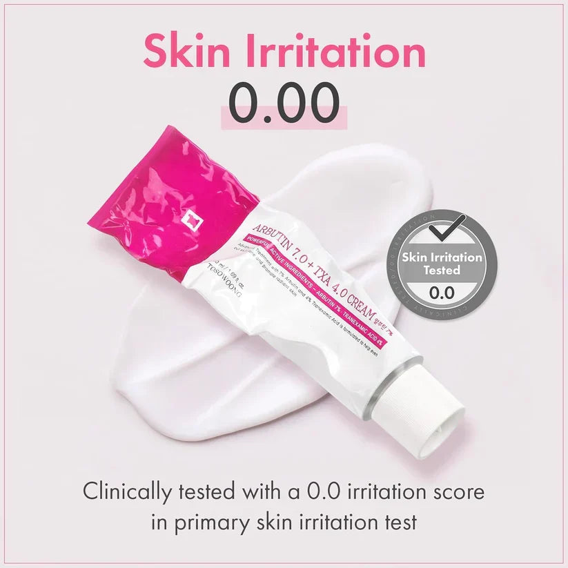 Cream texture of an arbutin brightening skincare product