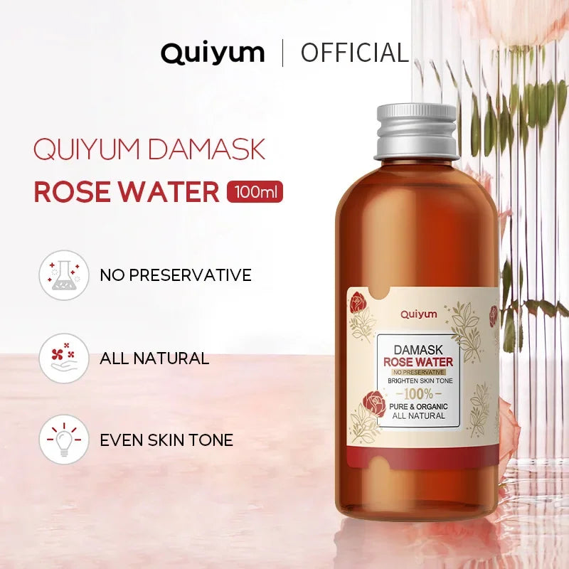 Facial toner bottle with Damask rose hydrosol skincare formula